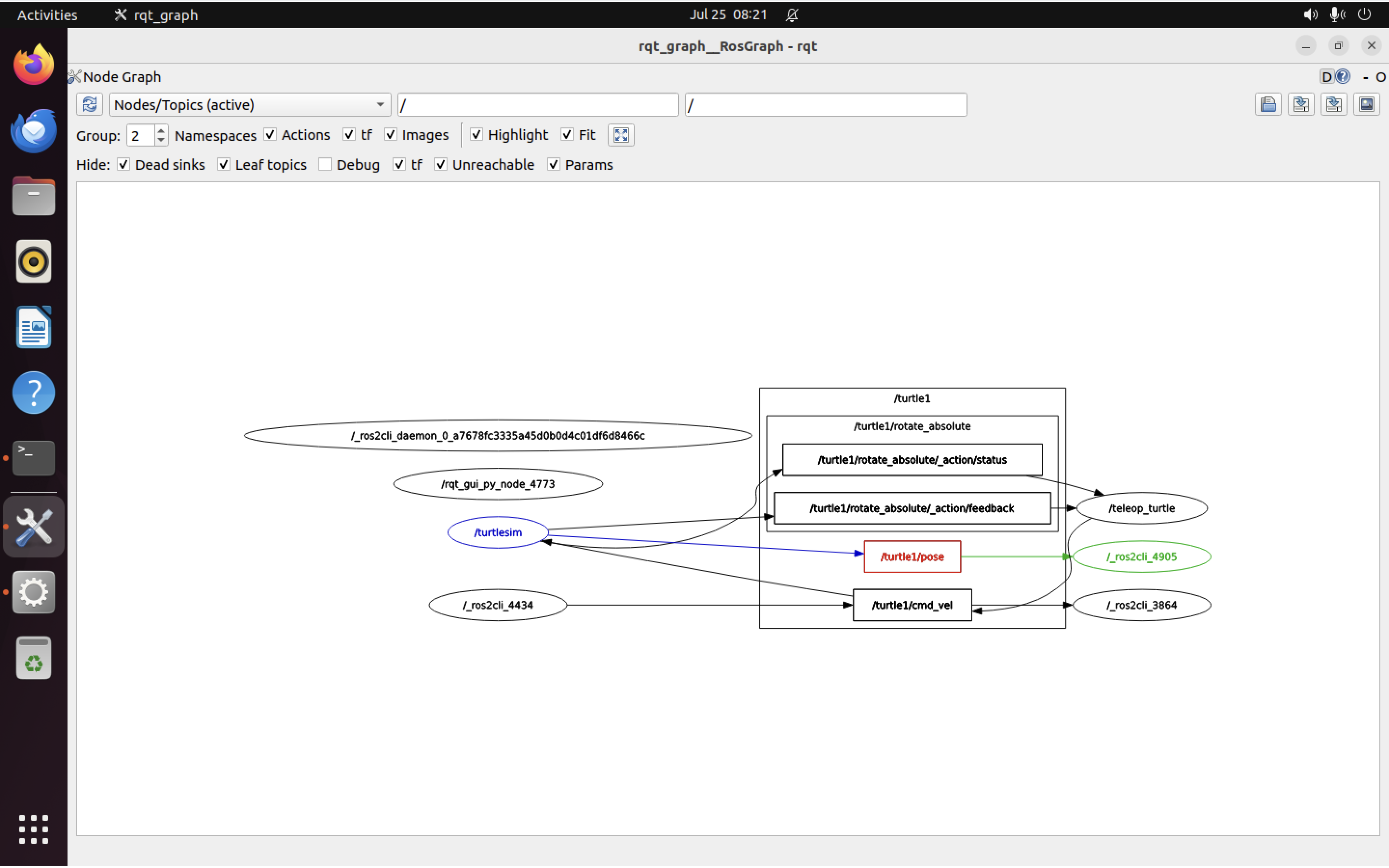 Updated ROS graph, showing a new topic for the robot’s pose
